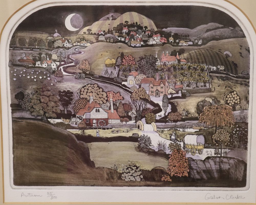 Graham Clarke, coloured etching and aquatint, Autumn, signed in pencil, 85/300, 29 x 36cm